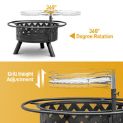 VINGLI 30in Fire Pit 2 in 1 Outdoor Wood Burning Fire Pit with Cooking Grill Round Metal Firepit Table