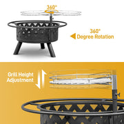 VINGLI 30 Inch 2-in-1 Outdoor Wood Burning Fire Pit with Cooking Grill