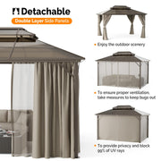 VINGLI 10 x 13 Hardtop Patio Outdoor Gazebo with Curtains and Netting Double Roof Canopy