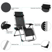 VINGLI Zero Gravity Chair Padded Patio Lounger Chair with Removable Cushion and Cup Holder