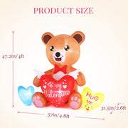 VINGLI 4.8 FT Valentine's Day Inflatable Bear Holding Heart Candy Hearts LED Blow Up Lighted Decoration