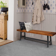 VINGLI Outdoor Rustic Acacia Wood Bench with Metal Legs