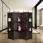 Vingli 6FT 4/6 Panel Folding Rattan Room Divider with 2 Display Shelves