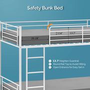 VINGLI Metal Bunk Bed Twin Over Twin Sturdy Frame with Safety Guard Rail & Removable Ladder