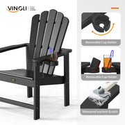 VINGLI Folding Adirondack Chair with Cup Holder Plastic All-Weather Outdoor Chairs