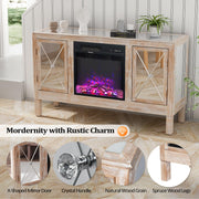VINGLI 55 Inch Mirrored Fireplace TV Stand Farmhouse TV Console Table Entertainment Center with Storage