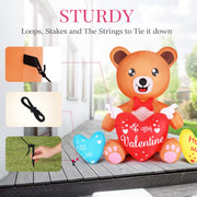 VINGLI 4.8 FT Valentine's Day Inflatable Bear Holding Heart Candy Hearts LED Blow Up Lighted Decoration