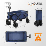 VINGLI 220lbs Weight Capacity Collapsible Foldable Wagon with  Heavy Duty Folding Utility Garden Cart Black/Grey/Blue