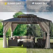 VINGLI 10 x 13 Hardtop Patio Outdoor Gazebo with Curtains and Netting Double Roof Canopy