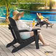 VINGLI Foldable Plastic HDPE Adirondack Chair Ottoman Fire Pit Seating Chairs with Hidden Footrest for Porch