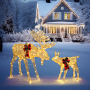 VINGLI 1/2/3 Piece Lighted Christmas Reindeer Family Set Outdoor Yard Decoration White/Gold/Brown