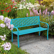 VINGLI 50 Inch Outdoor Bench Metal with Floral Back