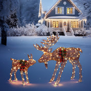 VINGLI 1/2/3 Piece Lighted Christmas Reindeer Family Set Outdoor Yard Decoration White/Gold/Brown