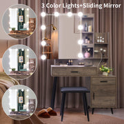 VINGLI Vanity Desk with Sliding Mirror and Lights Makeup Vanity Table Set with Stool