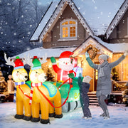 VINGLI 7/10 FT Long Inflatable Santa Claus on Sleigh With 2/3 Reindeer Christmas Decoration with LED Lights and Electric Blower