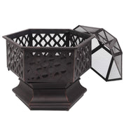 VINGLI 24in Hex-Shaped Fire Pit with Spark Screen & Poker Wood Burning Bonfire Firebowl Outdoor Portable Steel Firepit