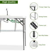 VINGLI Folding Fish Cleaning Table with 2 Sink & Stainless Steel Faucet