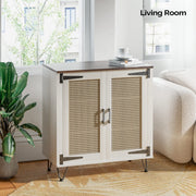 VINGLI Rattan Buffet Sideboard Boho Wicker Cabinets Wooden Cradenza with Adjustable Shelves