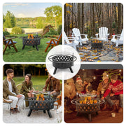 VINGLI 30in Fire Pit 2 in 1 Outdoor Wood Burning Fire Pit with Cooking Grill Round Metal Firepit Table