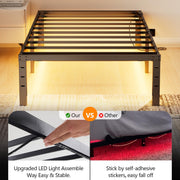 VINGLI 14" Tall Metal Bed Frame with Lights