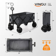 VINGLI 220lbs Weight Capacity Collapsible Foldable Wagon with  Heavy Duty Folding Utility Garden Cart Black/Grey/Blue