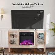 VINGLI 55 Inch Mirrored Fireplace TV Stand Farmhouse TV Console Table Entertainment Center with Storage