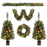 VINGLI Pre-lit Christmas Tree 5-Piece Set Artificial Christmas Porch Decorations Indoor Outdoor Lighted Decor