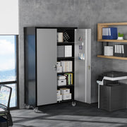 VINGLI 72in Tall & Wide Metal Storage Cabinet with Pegboards Locking Doors and 4 Adjustable Shelves, Wheels Black/Silver/Grey