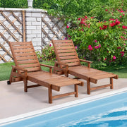 VINGLI Wooden Patio Lounger Chair with Wheels