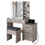 VINGLI Vanity Desk with Sliding Mirror and Lights Makeup Vanity Table Set with Stool