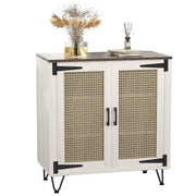 VINGLI Rattan Buffet Sideboard Boho Wicker Cabinets Wooden Cradenza with Adjustable Shelves