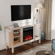 VINGLI 55 Inch Mirrored Fireplace TV Stand Farmhouse TV Console Table Entertainment Center with Storage
