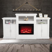 VINGLI 80 Inches Fireplace TV Stand Mantel Heater with Shelves and Side Cabinets White