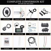 PEXMOR 26inch Electric Bike Conversion Kit Fat Front Wheel  Ebike Hub Motor Kit Upgrade 3 Mode Controller Wheel Kit