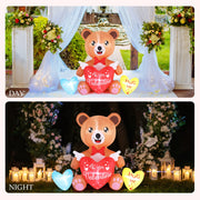 VINGLI 4.8 FT Valentine's Day Inflatable Bear Holding Heart Candy Hearts LED Blow Up Lighted Decoration
