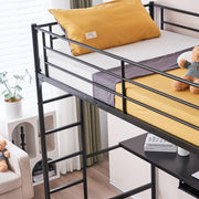 Vingli Metal Bed Frame with Table Shelf Elevated Bed Iron Bed Black