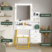VINGLI Vanity Set with Lighted Mirror Makeup Vanity Table Set Modern Dressing Table
