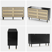 VINGLI 6 Drawers Rattan Dresser Mid Century Modern Tall Dresser Black