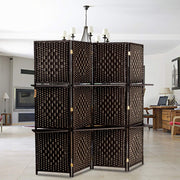 Vingli 6FT 4/6 Panel Folding Rattan Room Divider with 2 Display Shelves