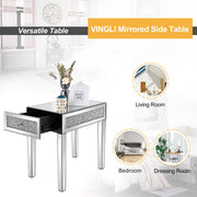 VINGLI Mirrored Nightstand Narrow End Table Glass Bed Side Table Silver