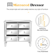 VINGLI Silver Mirrored Dresser with 6-Drawer