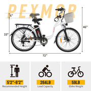 PEXMOR Electric Bike for Adults 26inch Electric Cruiser Bicycle Shimano 6-Speed 350W Ebike