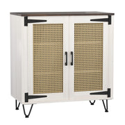 VINGLI Rattan Buffet Sideboard Boho Wicker Cabinets Wooden Cradenza with Adjustable Shelves