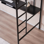 Vingli Metal Bed Frame with Table Shelf Elevated Bed Iron Bed Black