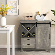 VINGLI 2 Drawers Mini Buffet Sideboard Accent Storage Cabinet Wine Rack Cabinet Grey