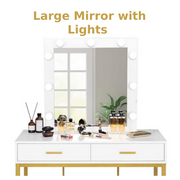 VINGLI Vanity Table Set with 9 LED Light Lighted Mirror Makeup Dressing Table White