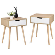 VINGLI Wood Nightstand with Drawer & Solid Wood Legs White & Nature