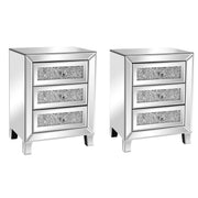 VINGLI Mirrored Nightstand With 3 Drawers Modern End Bedside Table with Mirrored Silver