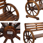 VINGLI Rustic Wooden Wagon Wheel Bench 2-Person Seat Bench