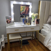 VINGLI Vanity Table Set with 9 LED Light Lighted Mirror Makeup Dressing Table White